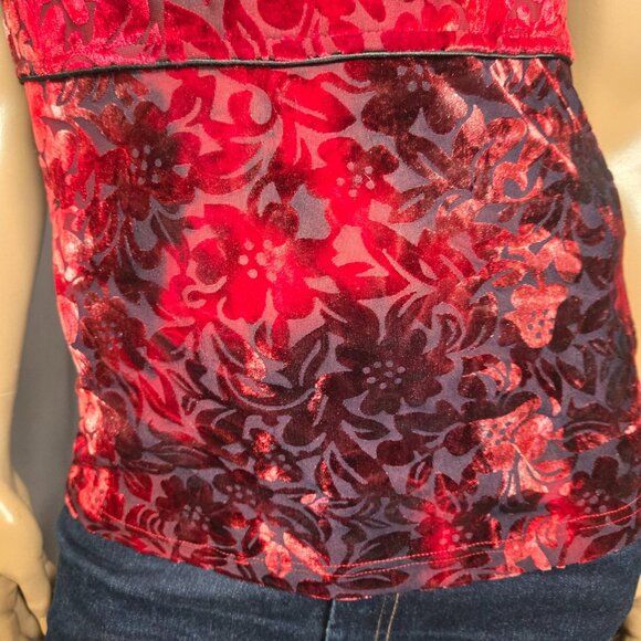 Vintage 90s Red Flocked Velvet Burnout Asian Style Top Size S Gothic Whimsigoth - Picture 5 of 14